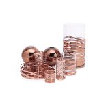 A QUANTITY OF COPPER FINISH AND GLASS CANDLE HOLDERS
