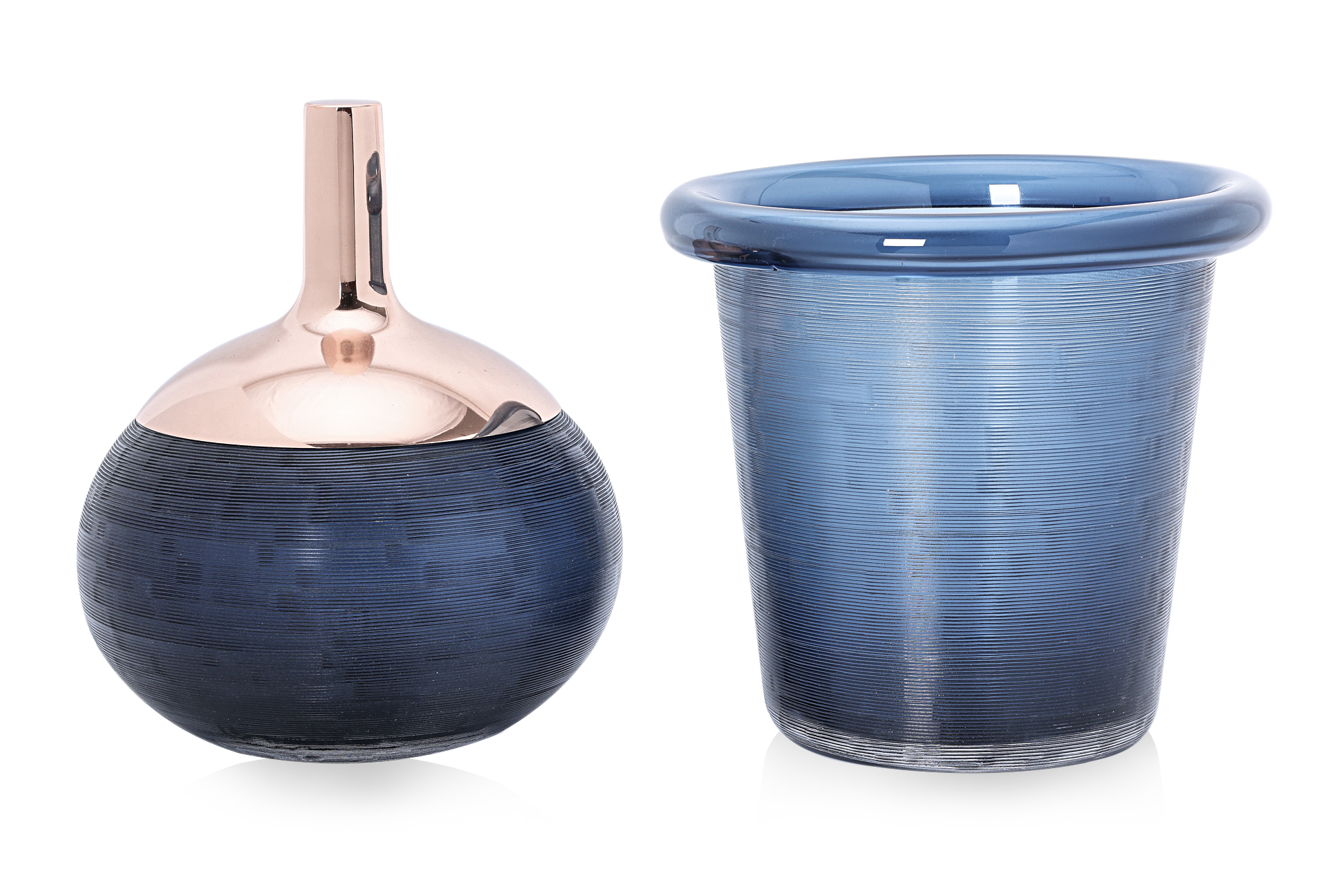 A TOM DIXON GLASS ICE BUCKET AND WINE COOLER