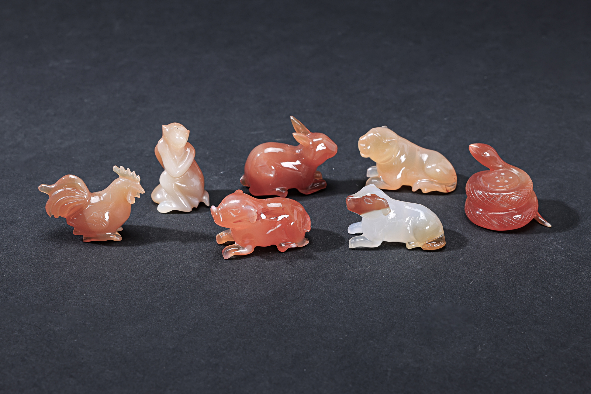 A GROUP OF MINIATURE CARVED HARDSTONE ZODIAC ANIMALS - Image 2 of 4