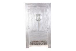 A LARGE SILVERED CHINESE BAR CABINET