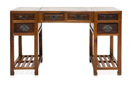 A CHINESE ELM TWIN PEDESTAL DESK