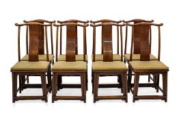 A SET OF EIGHT CHINESE ELM YOKE BACK DINING CHAIRS