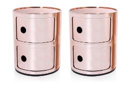 A PAIR OF KARTELL COMPONIBILI COPPER FINISH SIDE TABLES
