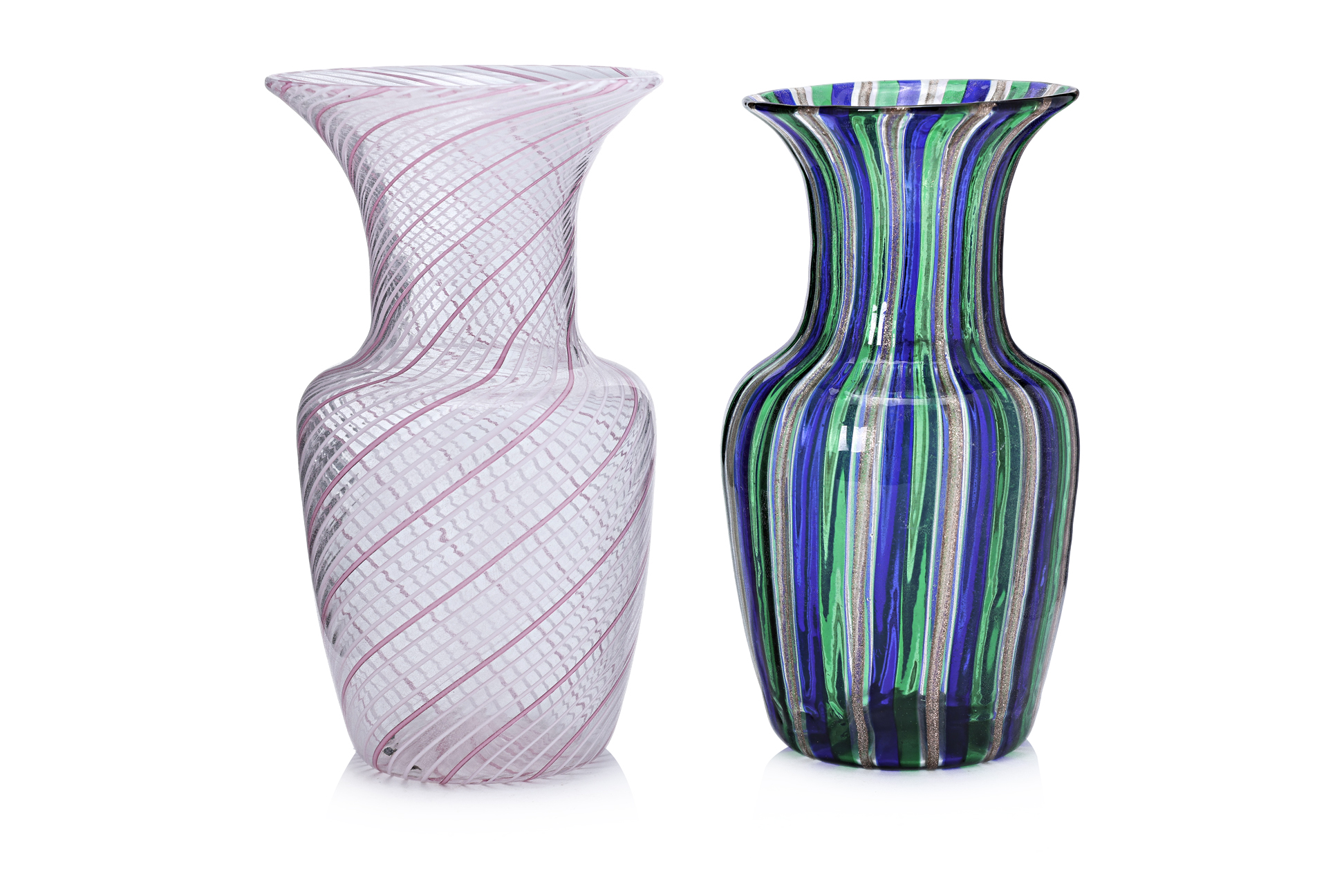 TWO MURANO GLASS CANE VASES IN THE MANNER OF VENINI