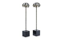 A PAIR OF STEEL PALM TREE FORM STANDARD LAMPS