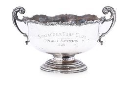 A SINGAPORE TURF CLUB PRESENTATION SILVER TWIN HANDLED BOWL