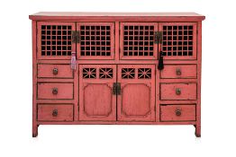 A PINK PAINTED CHINESE STYLE SIDEBOARD