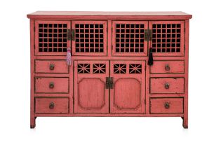 A PINK PAINTED CHINESE STYLE SIDEBOARD