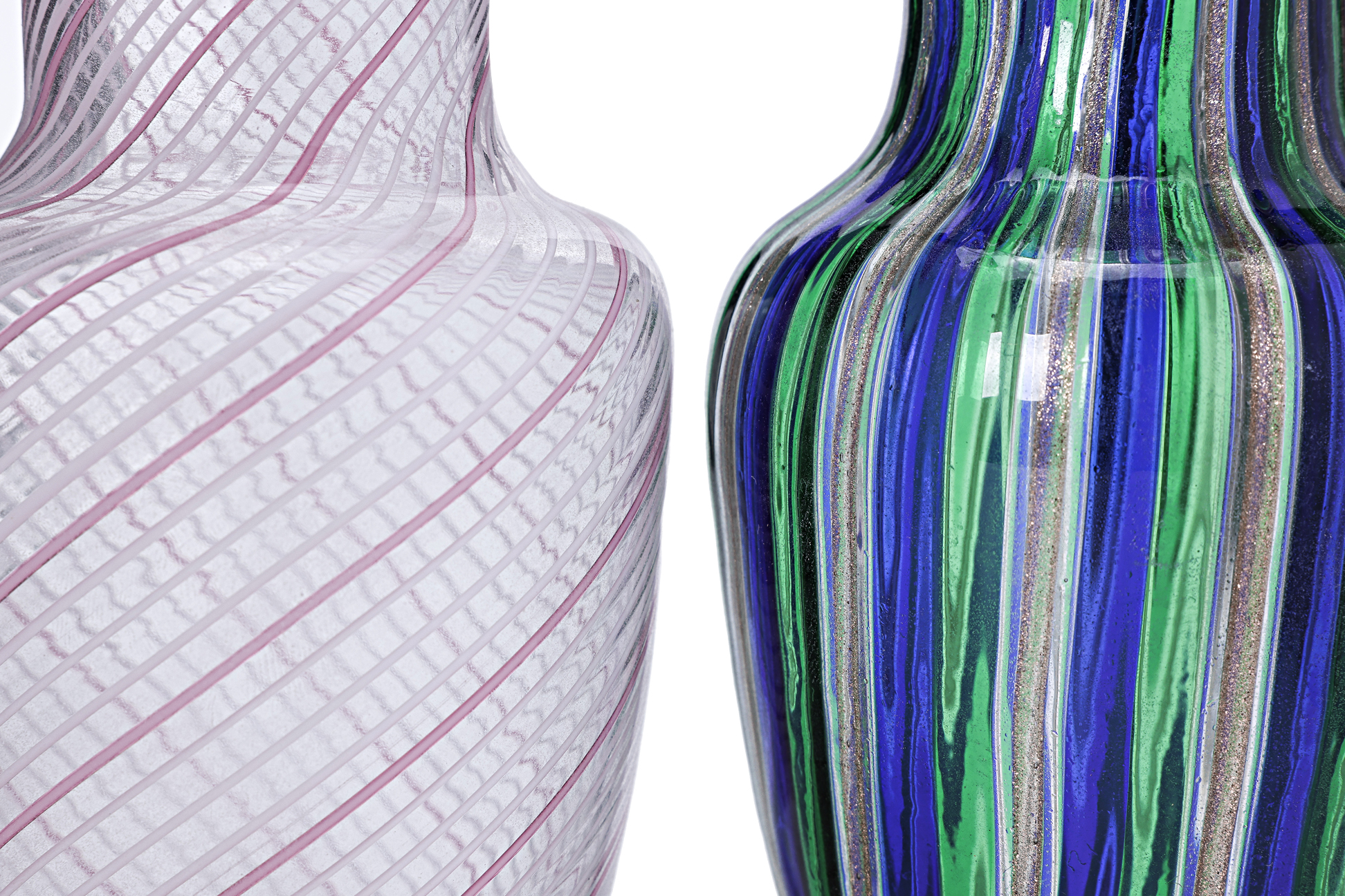 TWO MURANO GLASS CANE VASES IN THE MANNER OF VENINI - Image 2 of 3