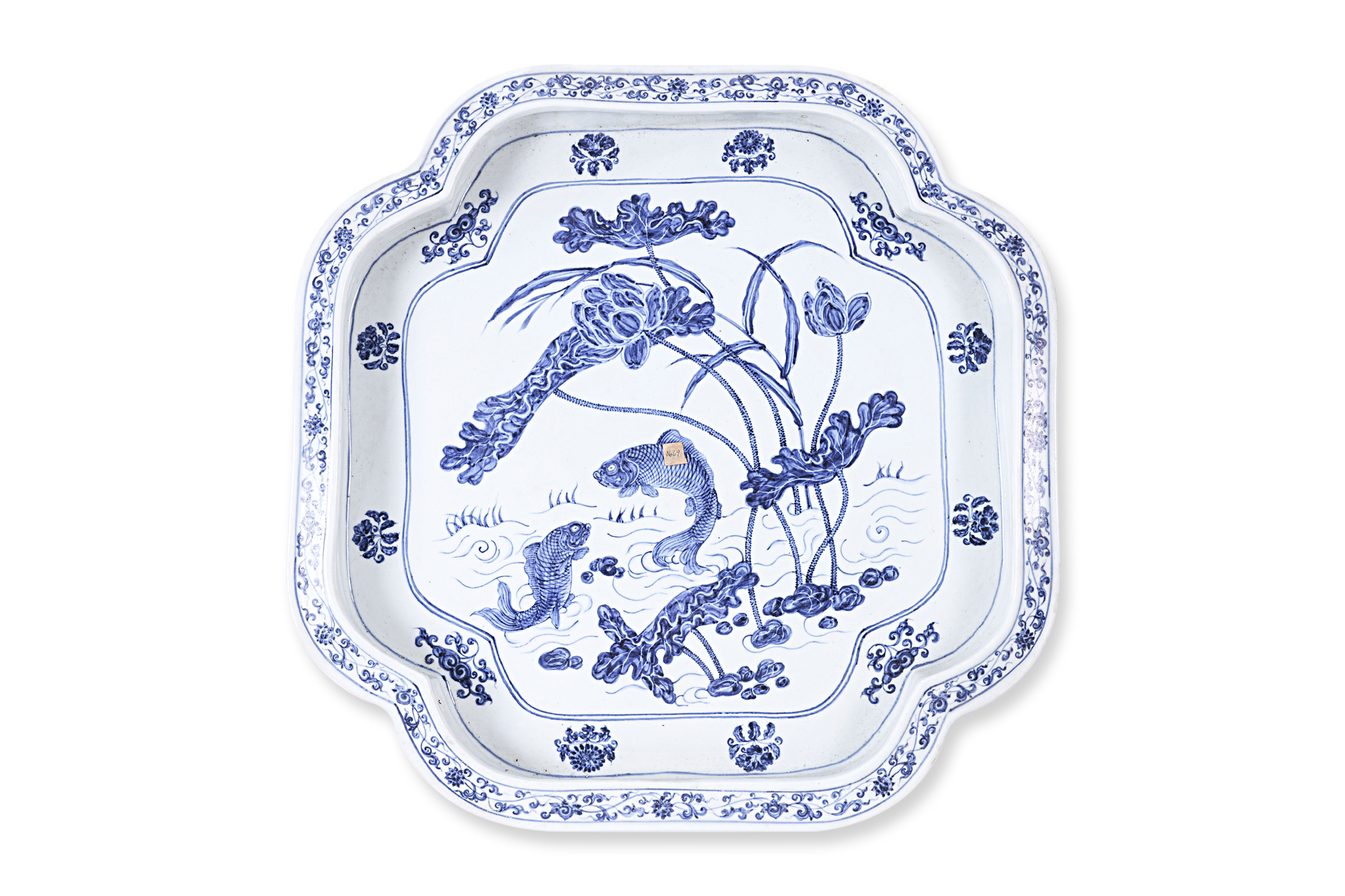 A VERY LARGE BLUE AND WHITE PORCELAIN LOTUS POND DISH