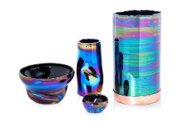 A GROUP OF FOUR TOM DIXON WARP IRIDESCENT GLASS VESSELS