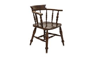 A VICTORIAN BEECH AND ELM SMOKER'S BOW ARMCHAIR