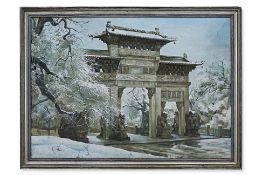 UNATTRIBUTED (XX) STUDY OF A CHINESE TEMPLE GATE IN THE SNOW