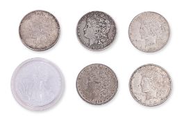 UNITED STATES COINS - A GROUP OF SIX SILVER DOLLARS