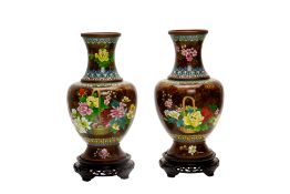 A PAIR OF CLOISONNE ENAMEL VASES