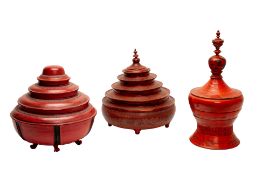 A GROUP OF THREE BURMESE LACQUER HSUN OK OFFERING VESSELS