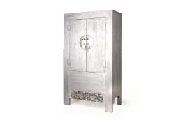 A LARGE SILVERED CHINESE BAR CABINET