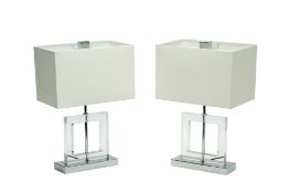 A PAIR OF CONTEMPORARY ACRYLIC AND CHROME PLATED TABLE LAMPS