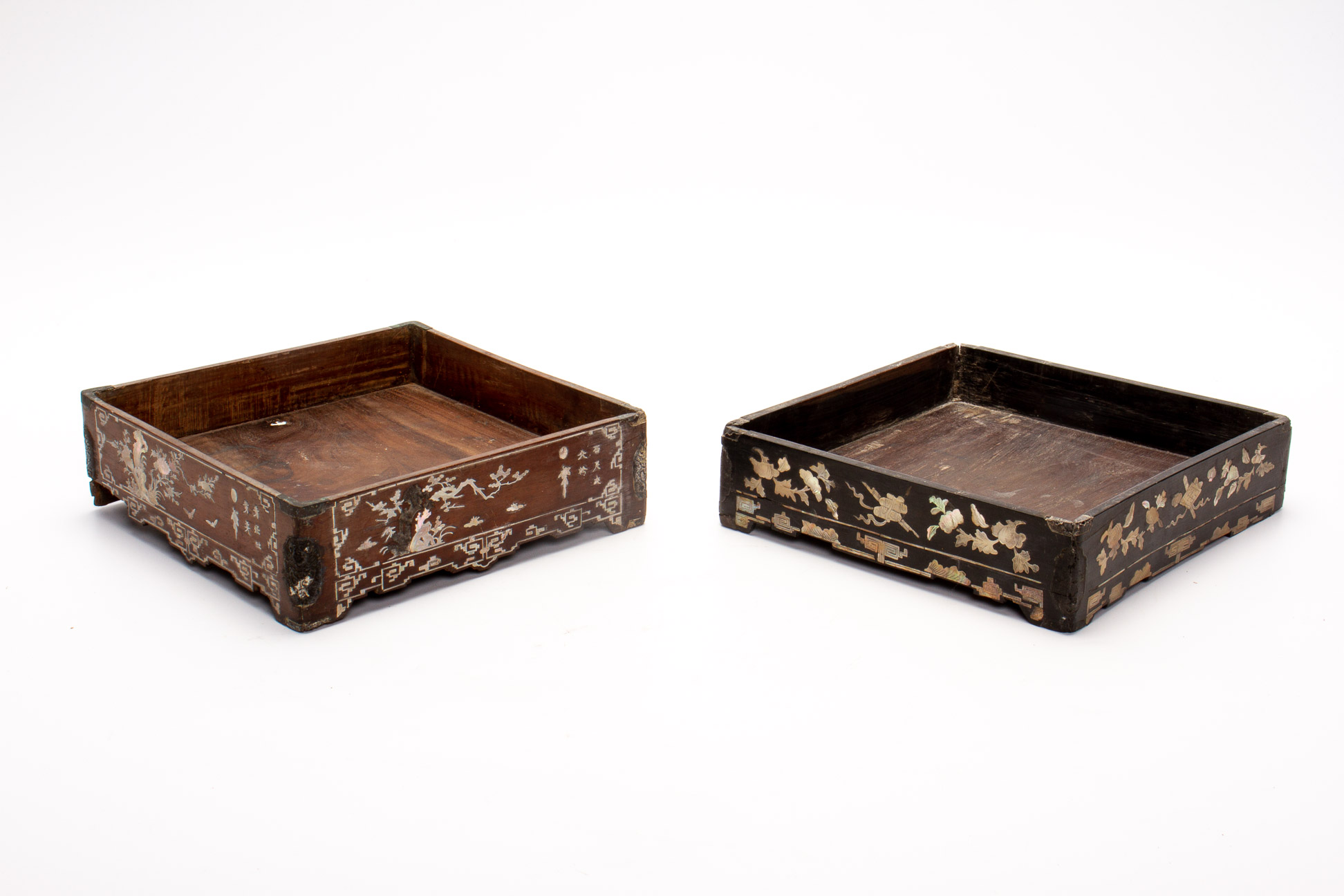 TWO SQUARE MOTHER OF PEARL INLAID TRAYS