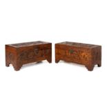 A PAIR OF CARVED WOOD CHESTS