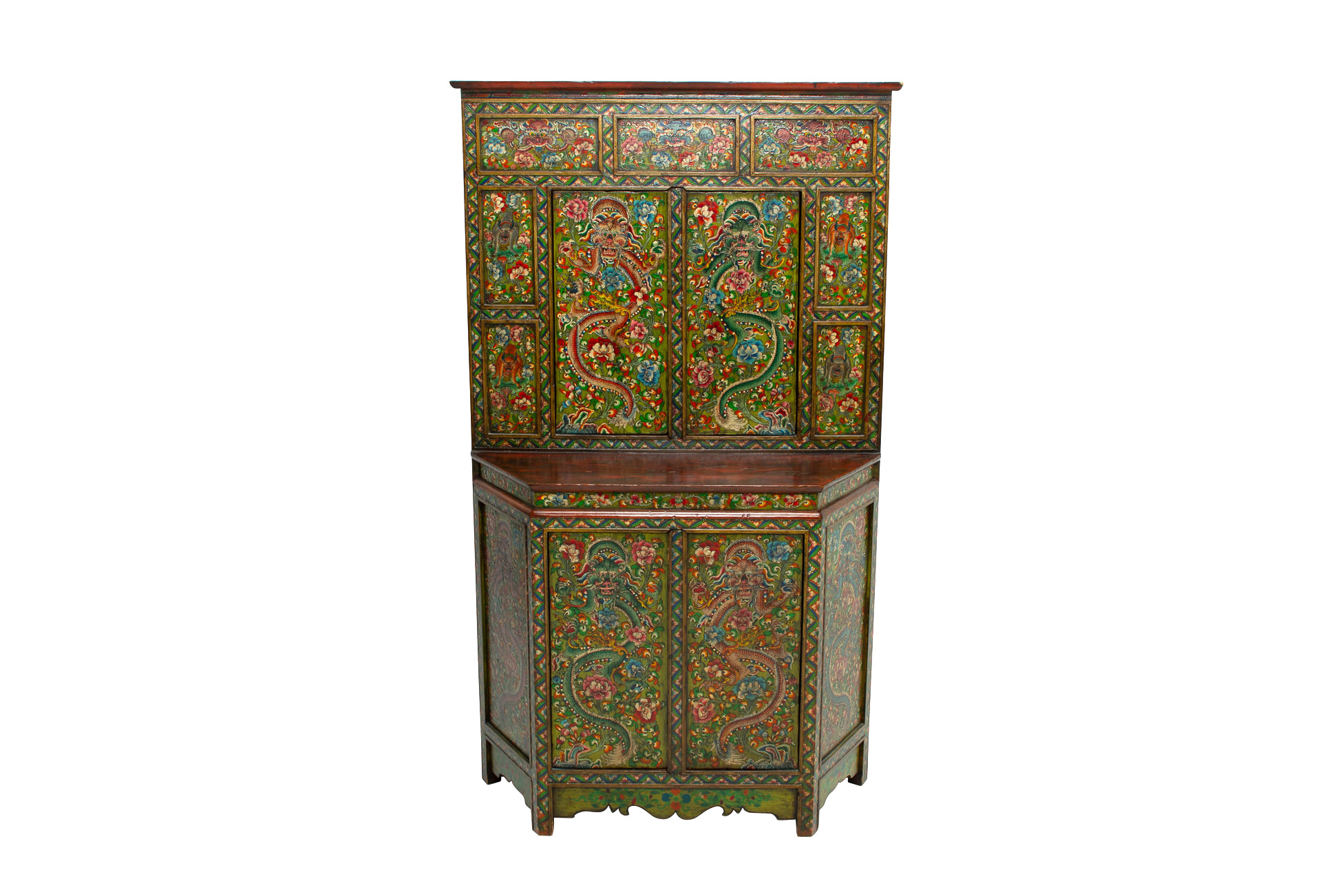 A TIBETAN POLYCHROME DECORATED CABINET - Image 2 of 3
