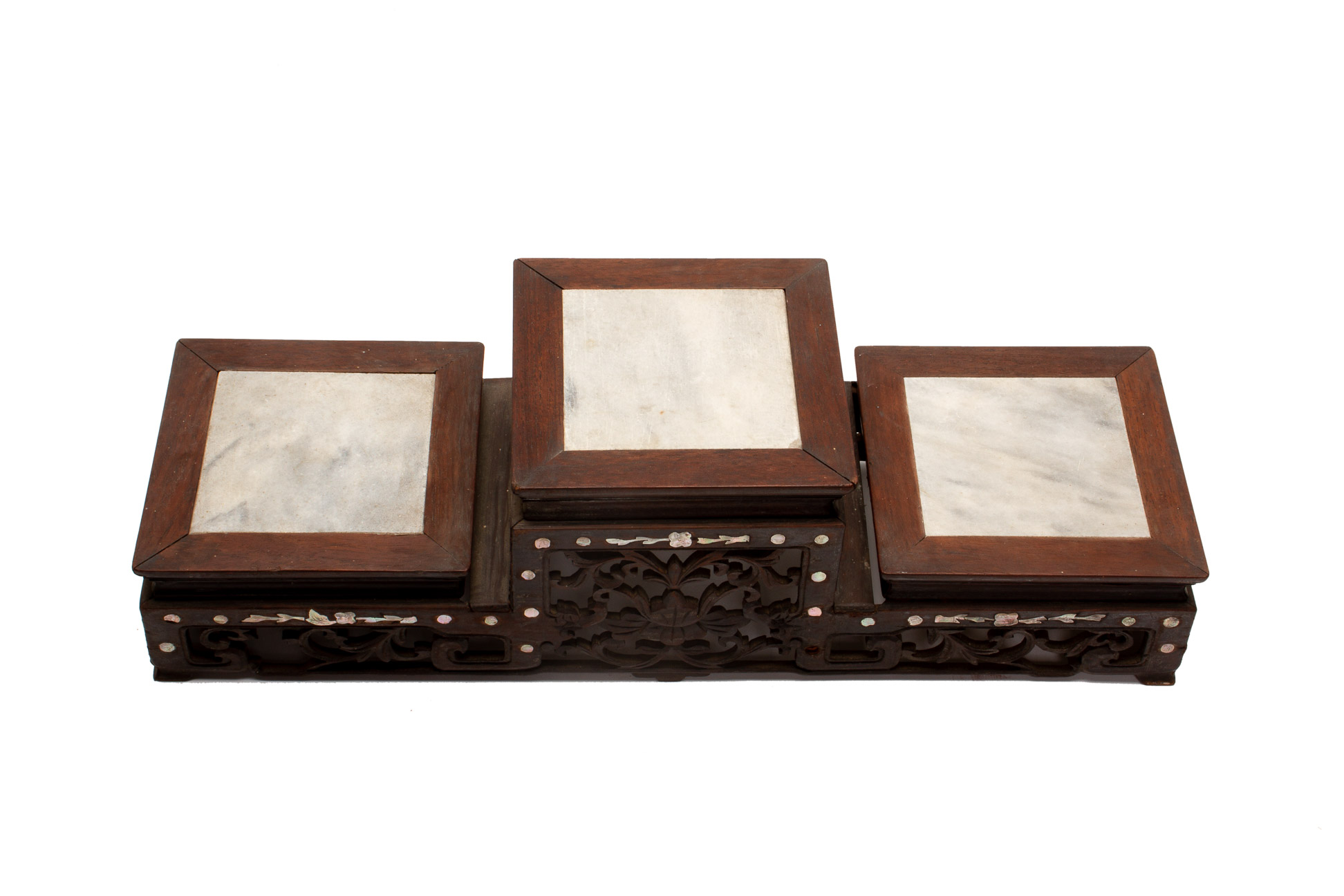 A MARBLE INSET THREE TIER CARVED WOOD STAND - Image 3 of 3