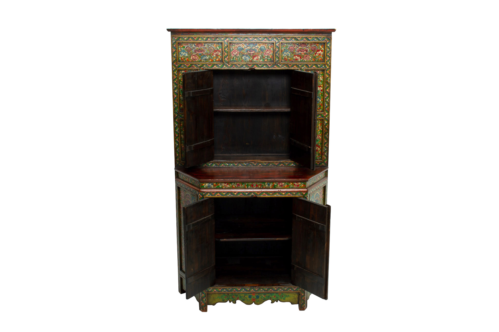 A TIBETAN POLYCHROME DECORATED CABINET - Image 3 of 3
