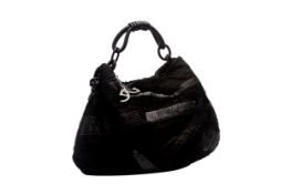 A GIORGIO ARMANI BLACK TEXTURED SILK HOBO BAG