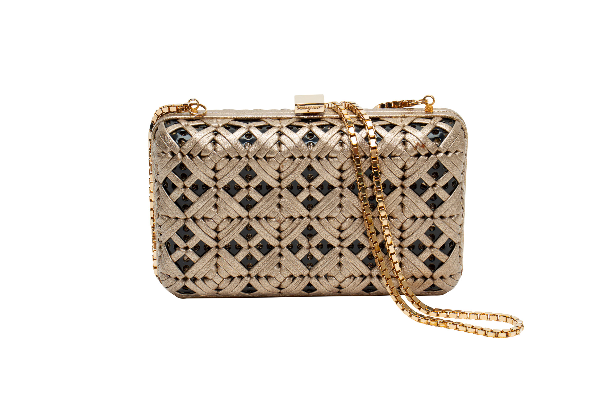 A SALVATORE FERRAGAMO WOVEN BRONZE LEATHER CLUTCH - Image 2 of 6