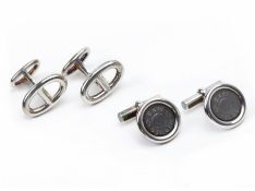 TWO PAIRS OF HERMES SILVER CUFFLINKS