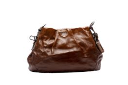 A PRADA OLIVE GREEN/BROWN OMBRE PATENT LEATHER SHOULDER BAG