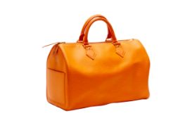 A LOUIS VUITTON ORANGE EPI LEATHER SPEEDY