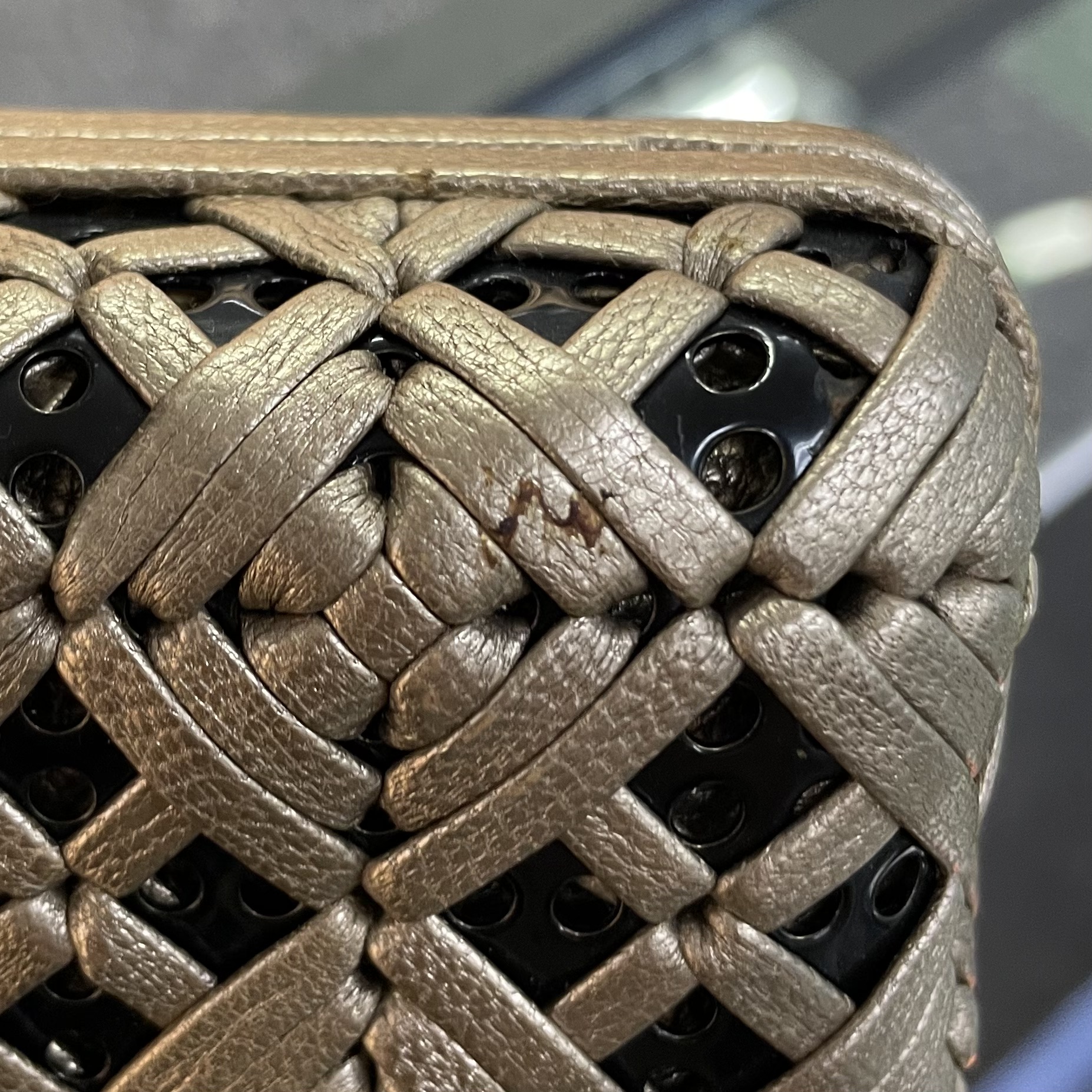 A SALVATORE FERRAGAMO WOVEN BRONZE LEATHER CLUTCH - Image 6 of 6