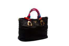 A PRADA BLACK TESSUTO NYLON AND LEATHER HANDBAG