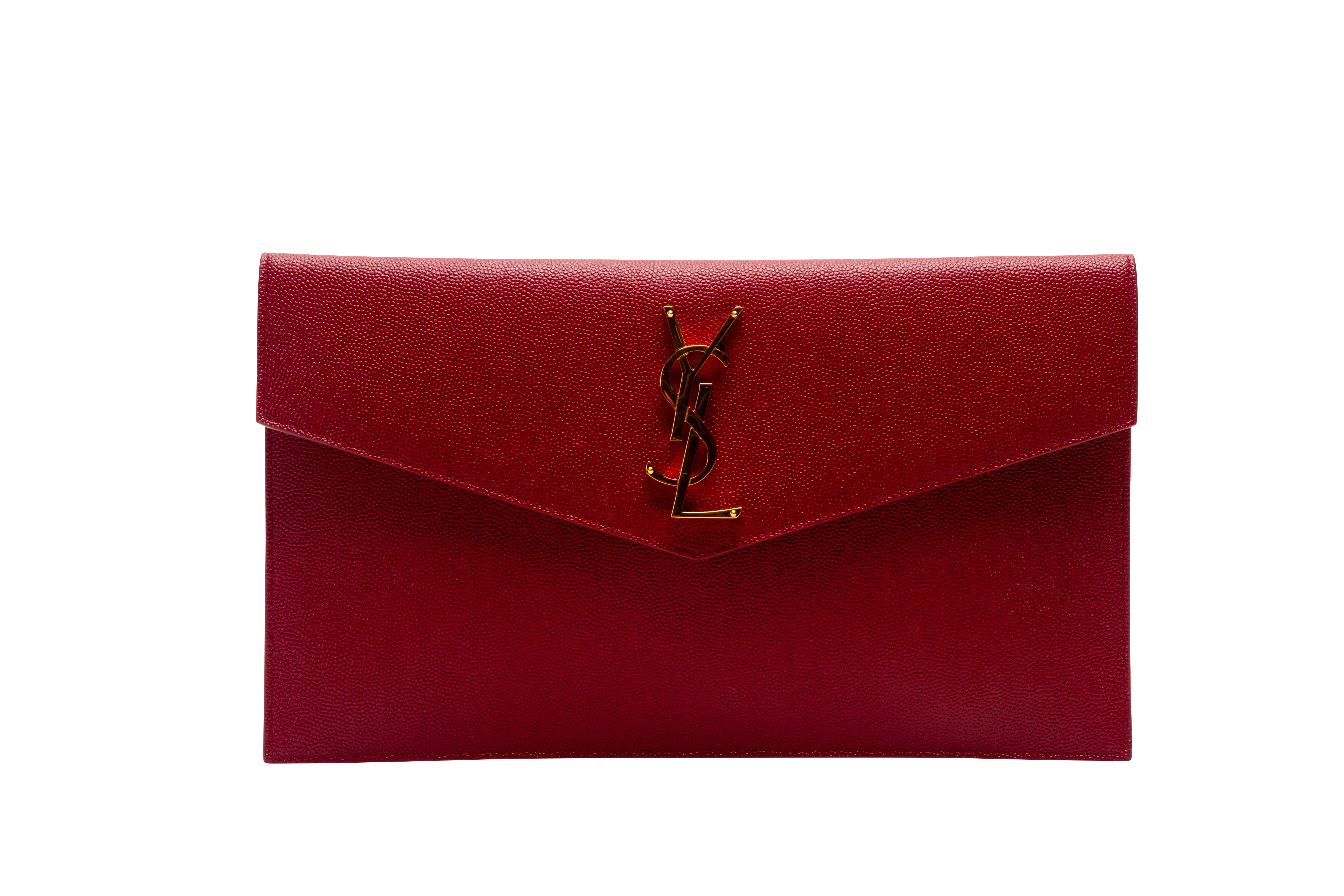 AN YVES SAINT LAURENT RED LEATHER UPTOWN CLUTCH BAG - Image 2 of 4