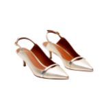A PAIR OF MALONE SOULIERS SILVER SLINGBACK HEELS EU38