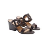 A PAIR OF HERMES BLACK LEATHER BIKINI SLIDE SANDALS EU 40