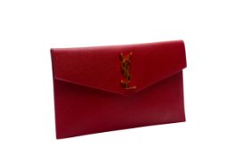 AN YVES SAINT LAURENT RED LEATHER UPTOWN CLUTCH BAG