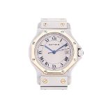 A CARTIER SANTOS LADIES GOLD AND STAINLESS STEEL WATCH