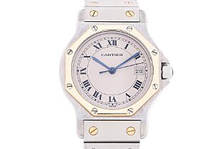 A CARTIER SANTOS LADIES GOLD AND STAINLESS STEEL WATCH