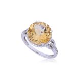 A CITRINE AND DIAMOND RING