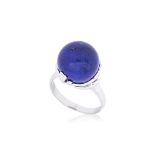 A LAPIS LAZULI BEAD PLATINUM RING