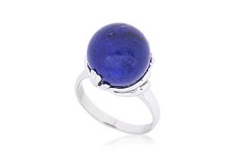 A LAPIS LAZULI BEAD PLATINUM RING