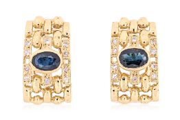 A PAIR OF SAPPHIRE AND DIAMOND CLIP EARRINGS