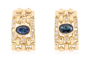 A PAIR OF SAPPHIRE AND DIAMOND CLIP EARRINGS