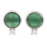 A PAIR OF JADE AND DIAMOND EAR STUDS