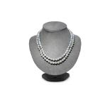 AN AKOYA CULTURED PEARL DOUBLE STRAND NECKLACE