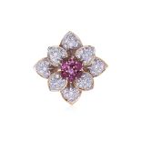 A RUBY AND DIAMOND FLOWERHEAD PENDANT