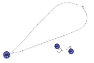 A LAPIS LAZULI NECKLACE AND EARRINGS SET