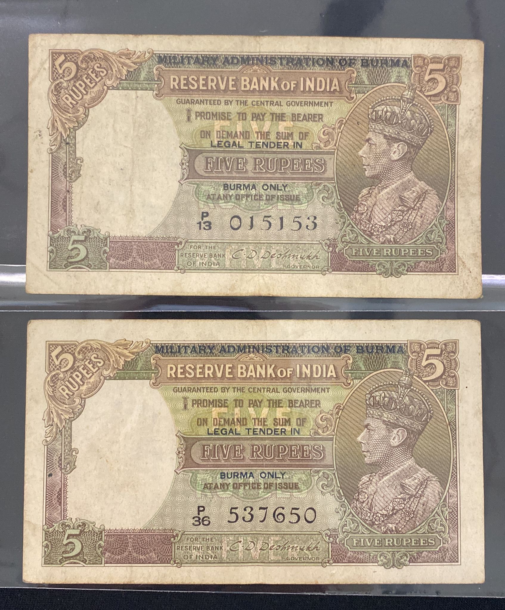 RESERVE BANK OF INDIA BURMA 1; 5; 10 RUPEES 1937-1944 (14) - Image 17 of 21